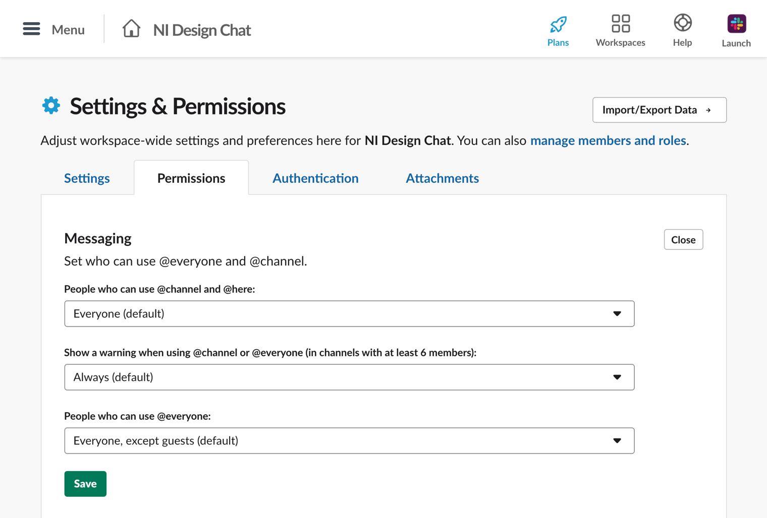 Slack permissions