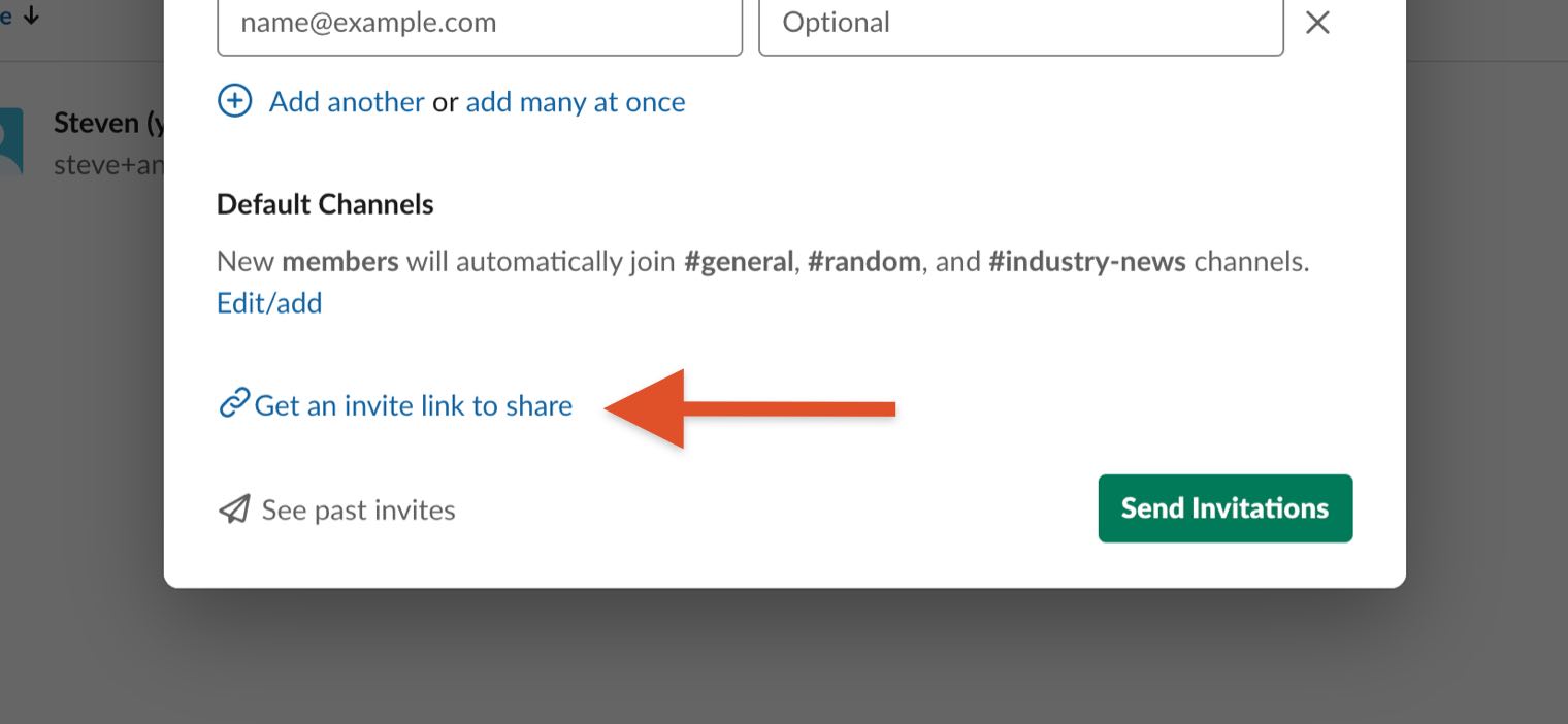 Slack get invite to share